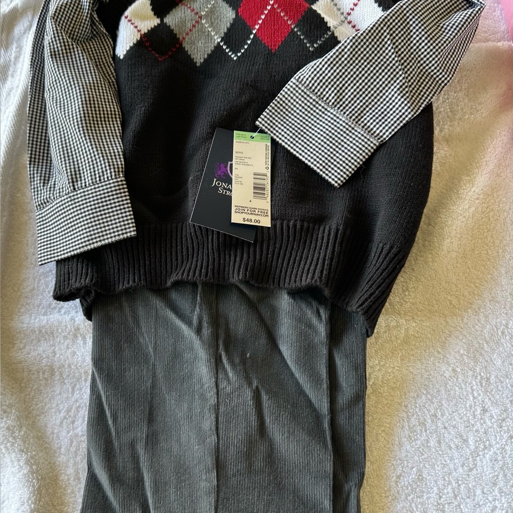 Jona Michelle Black and Red Argyle Button Down Shirt